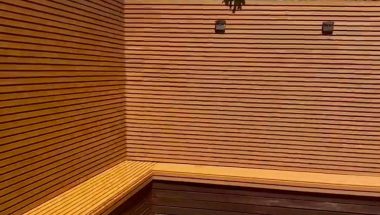 finished corner with cladding walls and composite bench seating